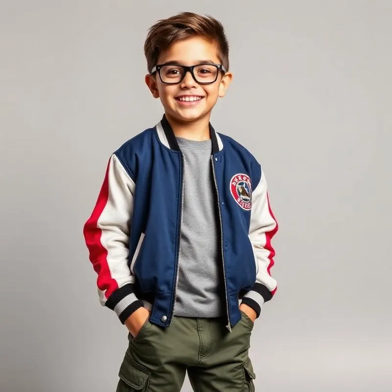 Boy in cool varsity jacket outfit