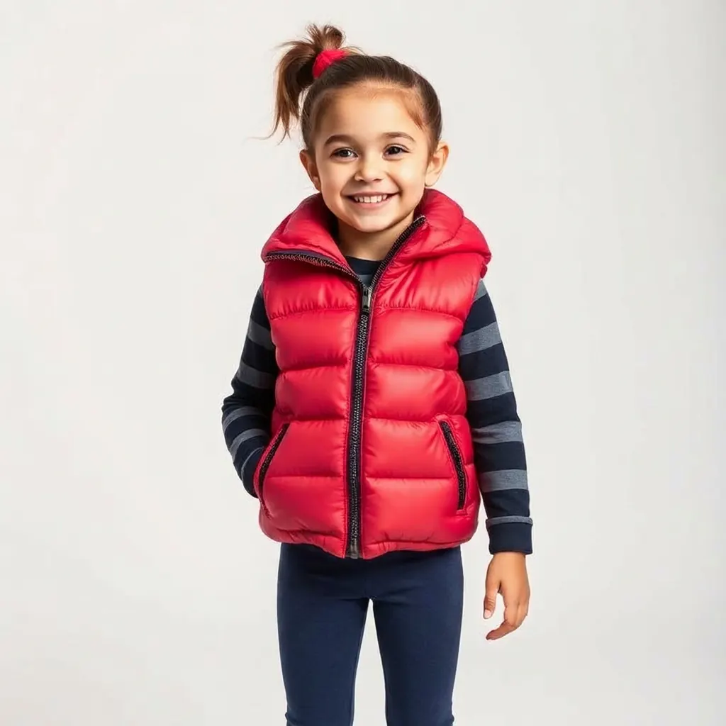 Girl in modern kids fashion puffer vest