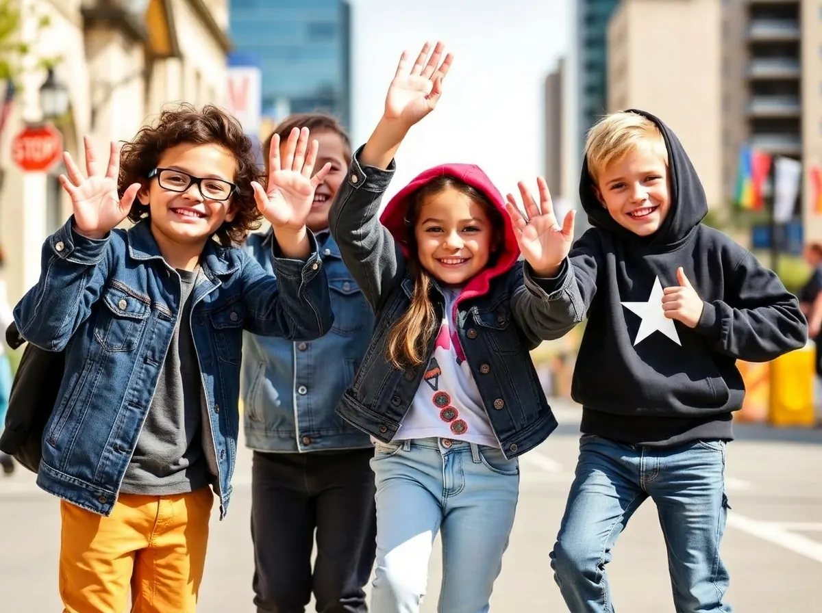 Group of kids wearing stylish urban outfits for kids and toddlers